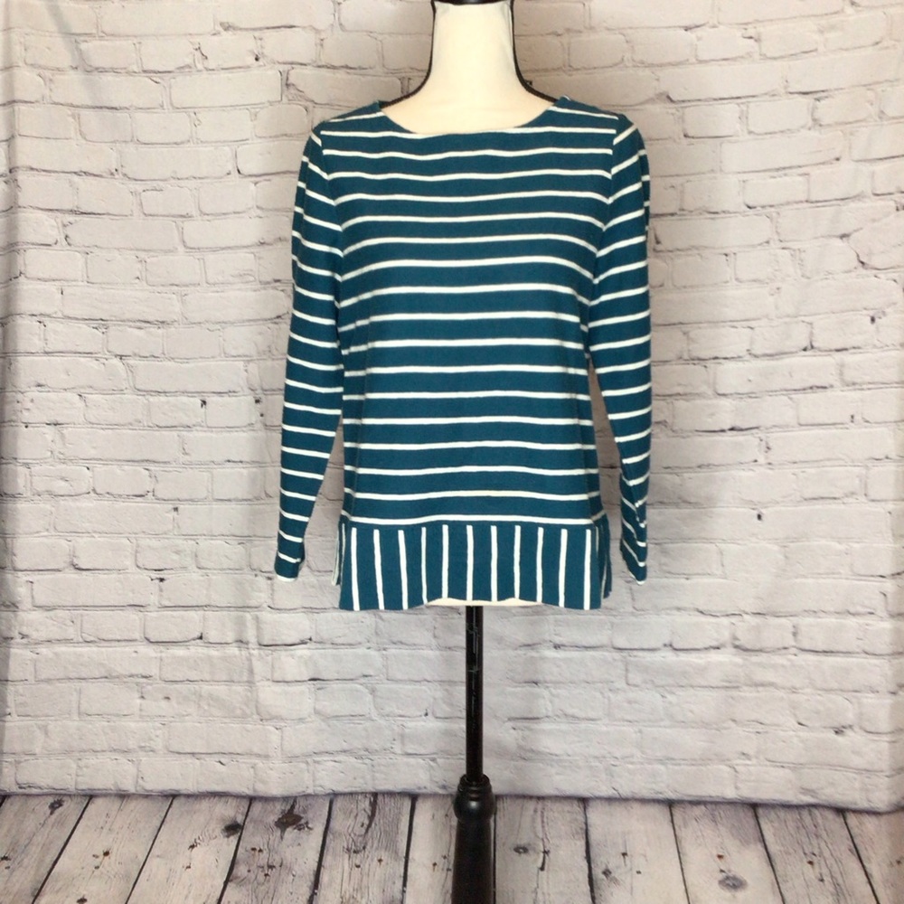 Talbots Petites Blue and White Striped Pullover Top Medium Petite